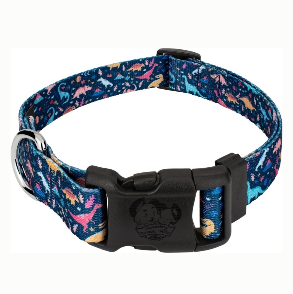 Country Brook Petz Deluxe Dinosaurs Dog Collar, Blue, X-Large Brand New In Bag